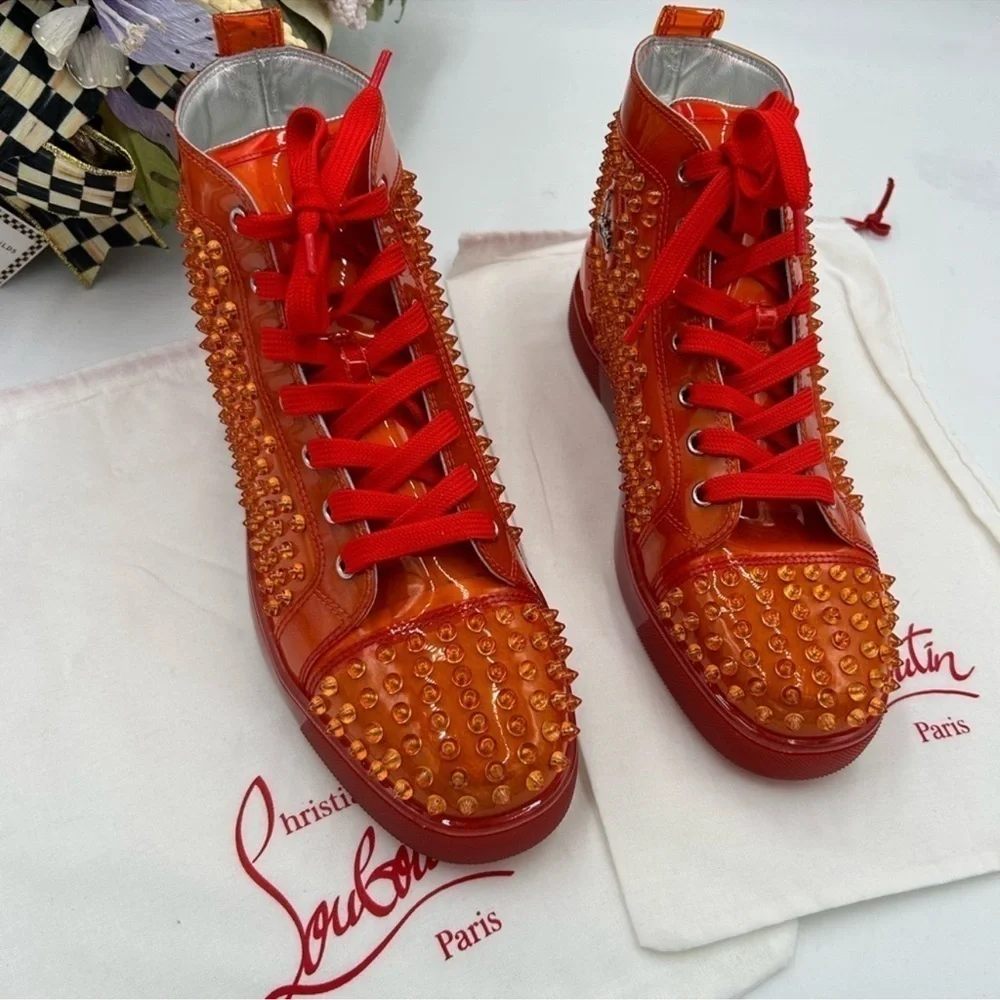 Men’s Christian Louboutin spike accent high top sneakers size 42 made in…